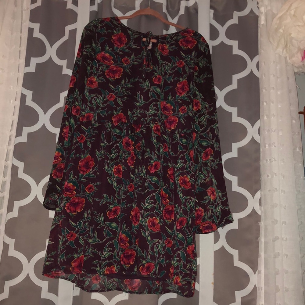 rich plum long sleeve floral dress